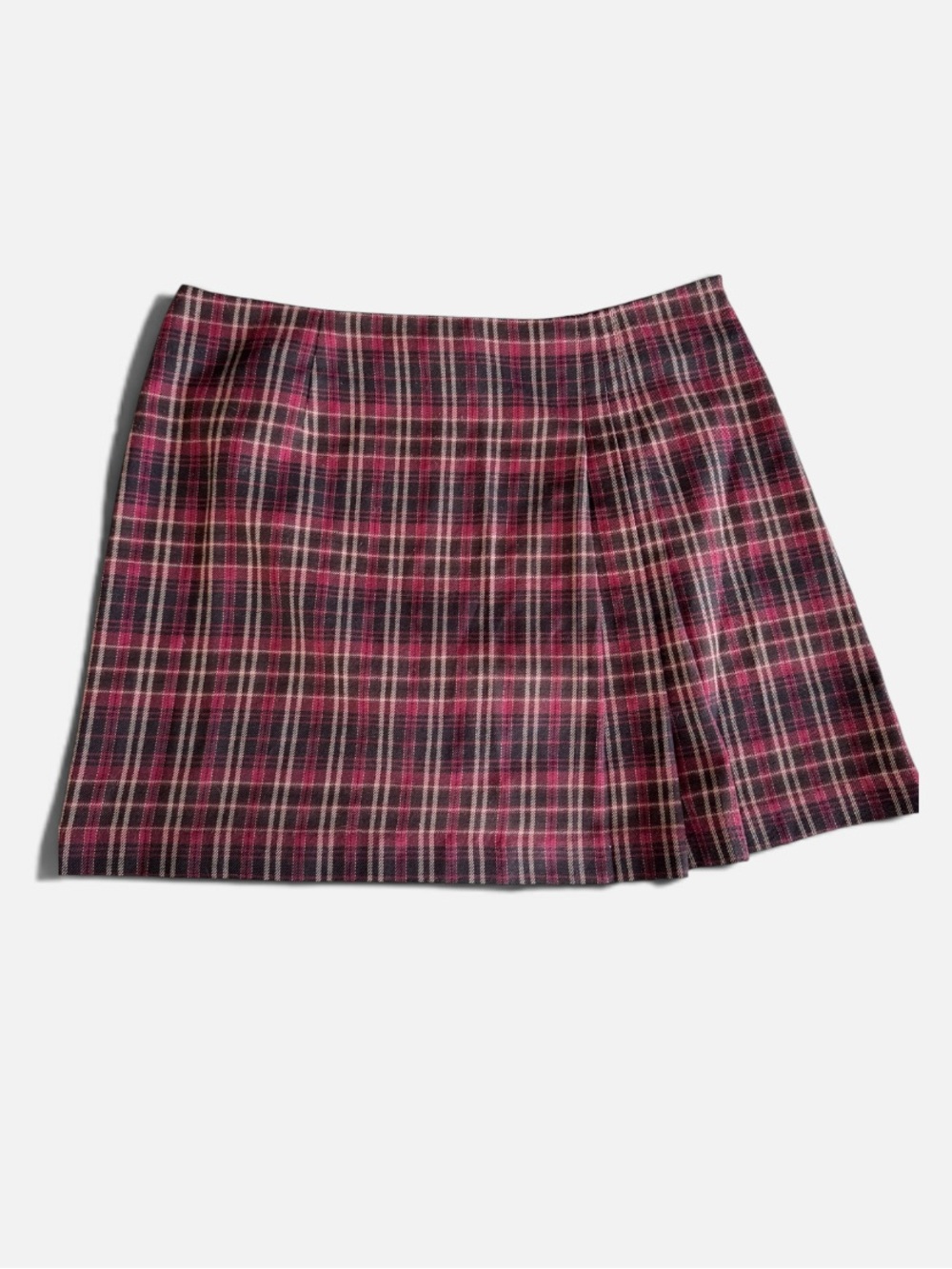 Vintage 90s Express Red Black Plaid Grunge Academia Mini Skirt Size 11/12
